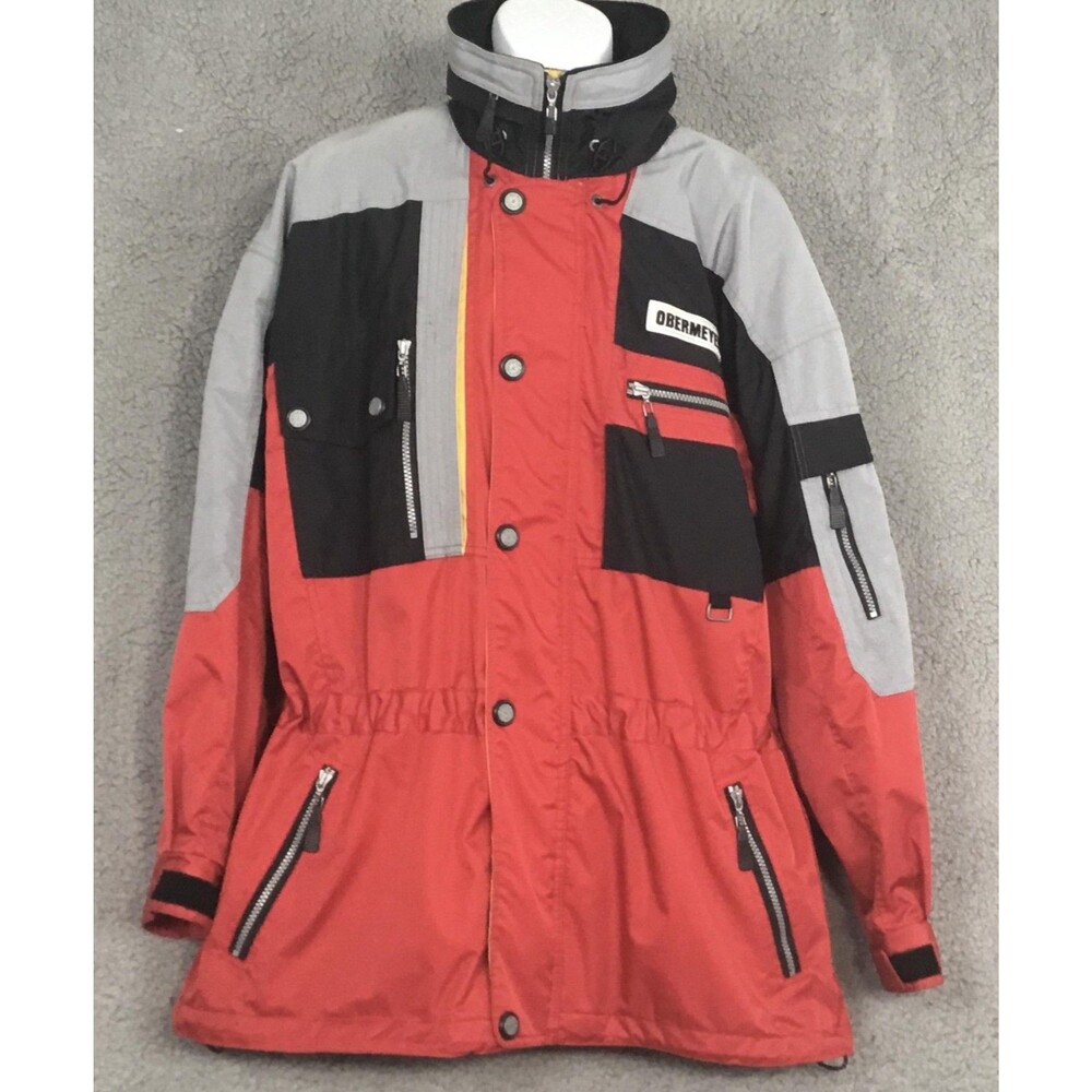 Vintage Obermeyer Kestral Ski Jacket Mens M Red Black Hooded Insulated Coat